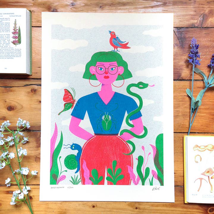 Wild Woman - Nature, Animal Lover Riso Print for wholesale by Kriski