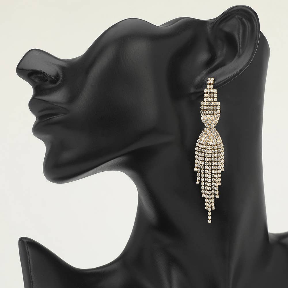 Sensibling Corp. - Wholesale Tassel Earrings - Rhinestone Tassel Fringe Evening Earrings0