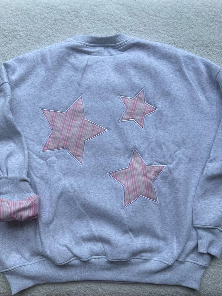 Pearl Grey Star Lux Striped Sweatshirt for wholesale on Faire