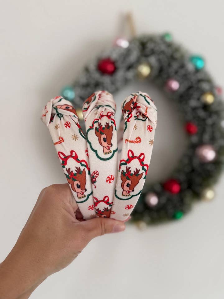Christmas Reindeer Top Knot Holiday Headbands for wholesale by Brynnbands
