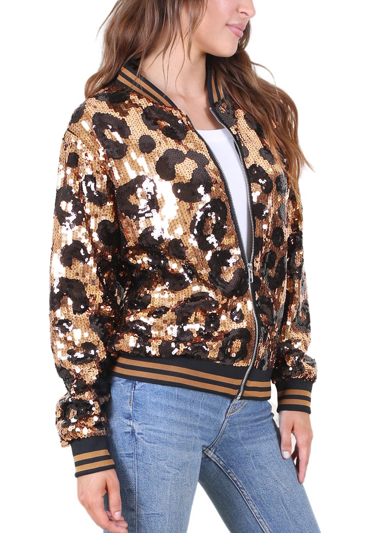 Anna Kaci Wholesale - Wholesale Varsity/Baseball Jacket - Women's - Striped Metallic Sequin Varsity Jacket40