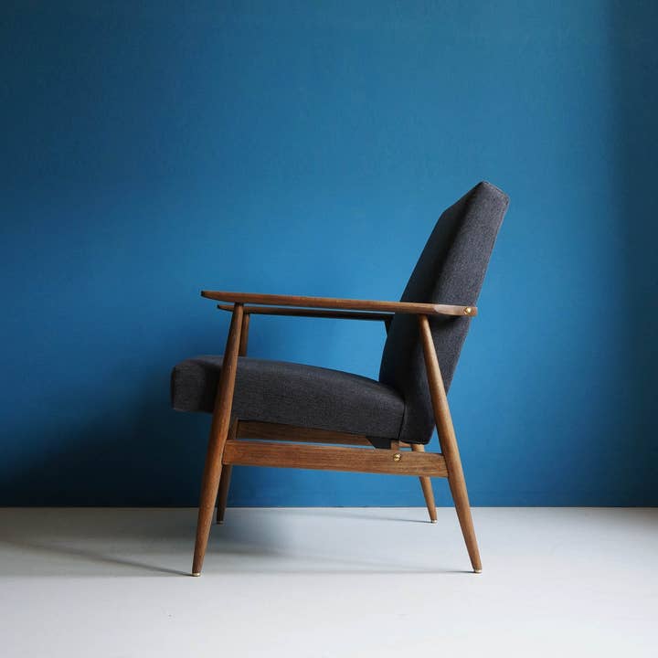 Workshop of Forms - Vendita all'ingrosso Sedie - Poltrona vintage metà secolo con finiture in ottone, grafite2