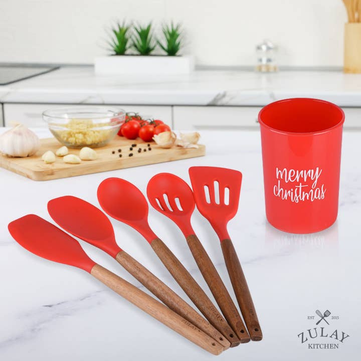 5-Piece Christmas Spatula Set with Utensil Holder for wholesale by Zulay Kitchen