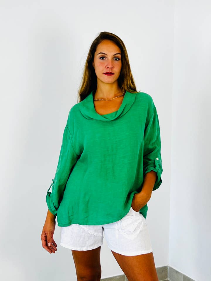 REF 10644 BLUSA 100% LINHO COM DECOTE DE BARCO por atacado de Linen & More
