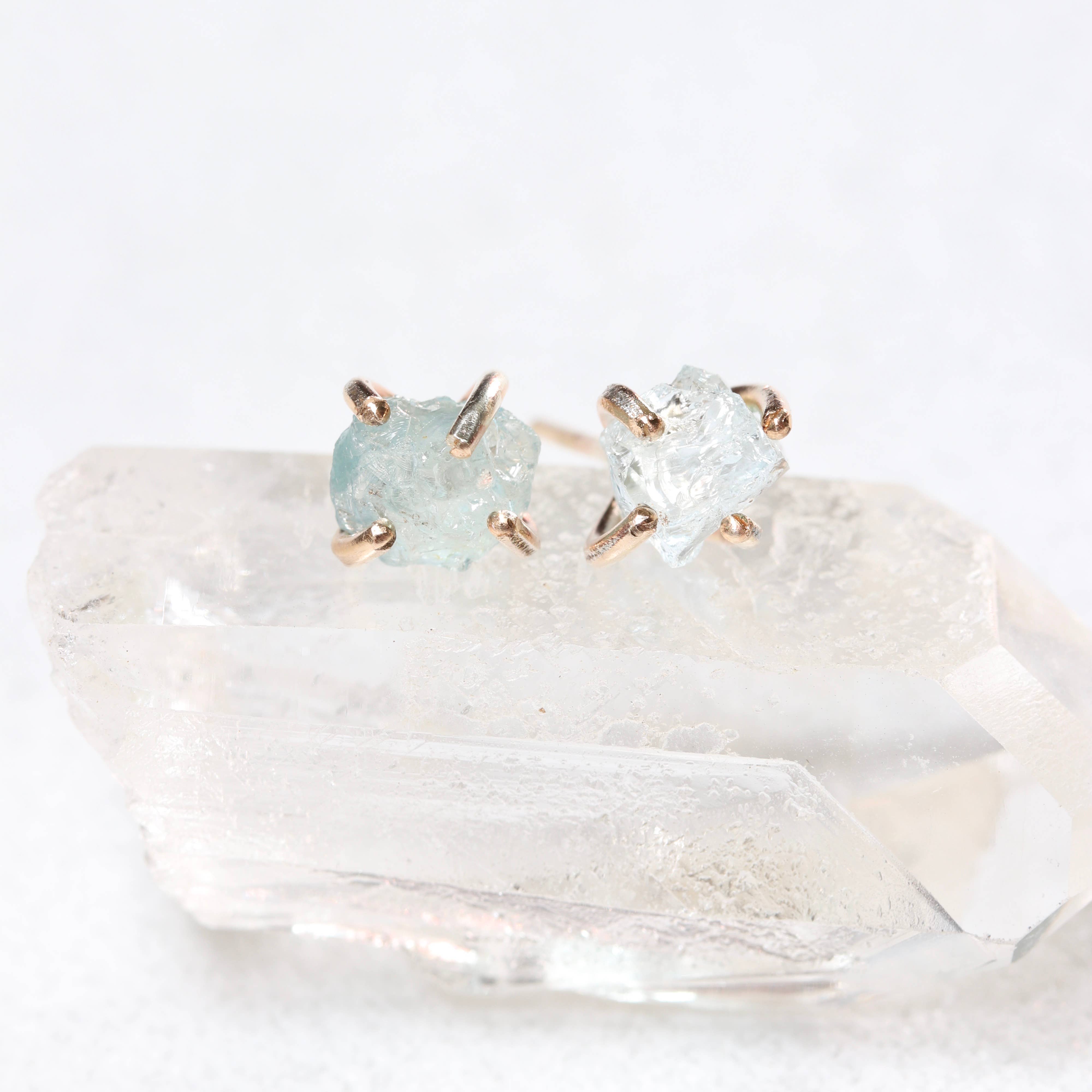 Esme - Wholesale Stud/Post Earrings - Raw Aquamarine Crystal Stud Earrings in Silver and Gold