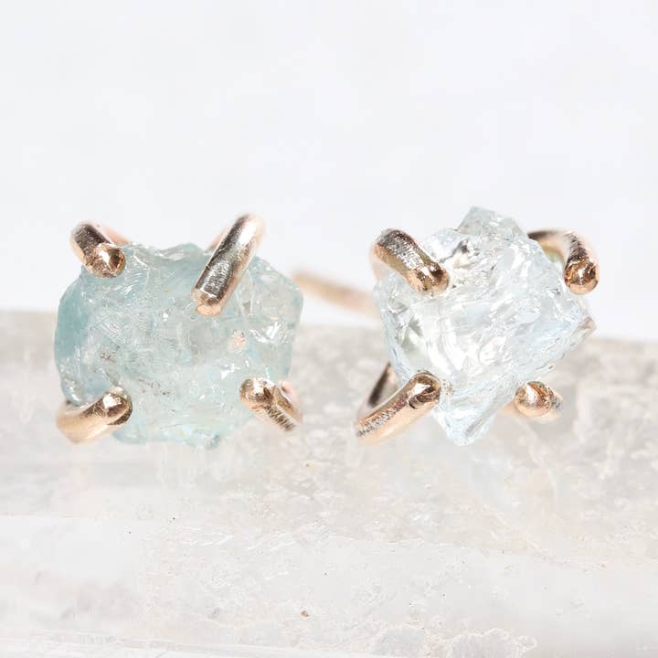 Esme - Wholesale Stud/Post Earrings - Raw Aquamarine Crystal Stud Earrings in Silver and Gold0