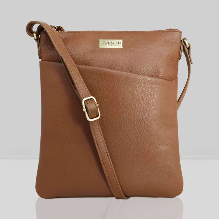 Bolso bandolera «LINBY» de piel granulada color canela para venta al por mayor de Assots London