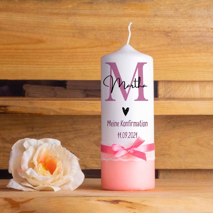 Vela de confirmação | Iniciais | 15-30cm de altura | Personalizada por atacado de Die Kerzenwerkstatt