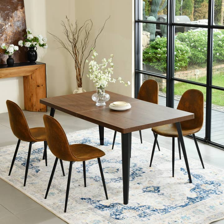 39F Inc. - Vente Salon de terrasse - Ensemble de salle à manger 5 pièces avec table marron de 63" et 4 chaises en suède10