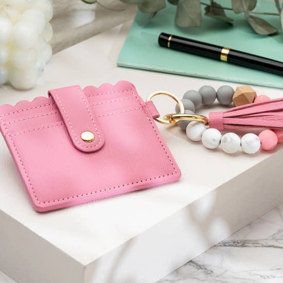 American Leather Goods - Wholesale Wallet - Women's - Leather Keychain Wallet With Wristlet Bangle Bracelet