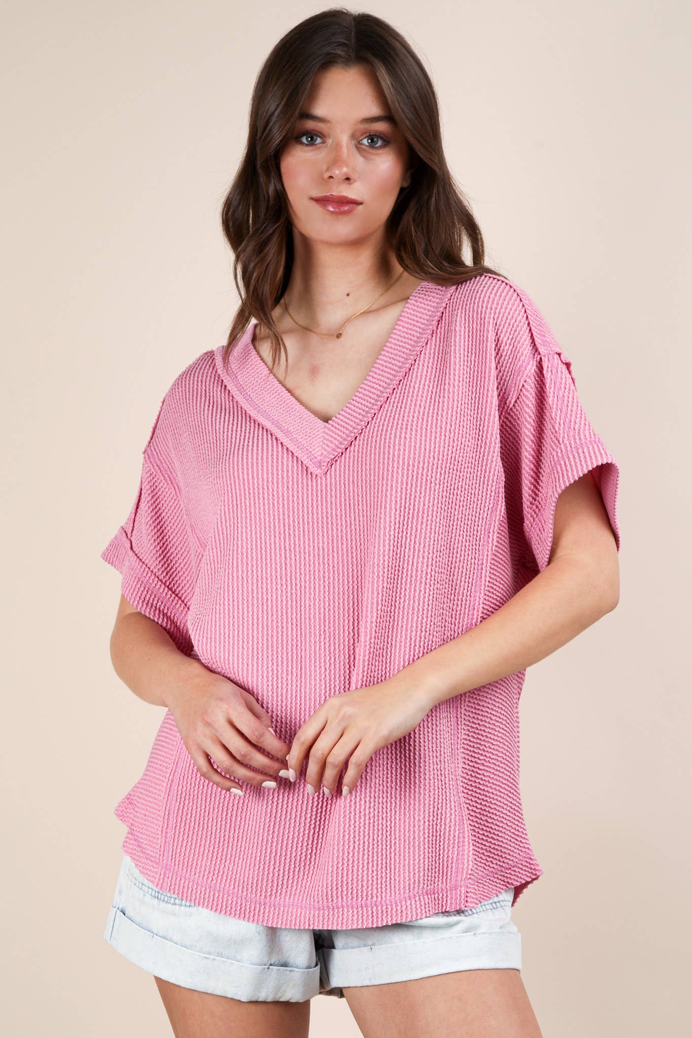 VERY J – wholesale Knit top – Women's – NT12075-Soft Two Tone Casual Comfy Ribbed Knit Top5