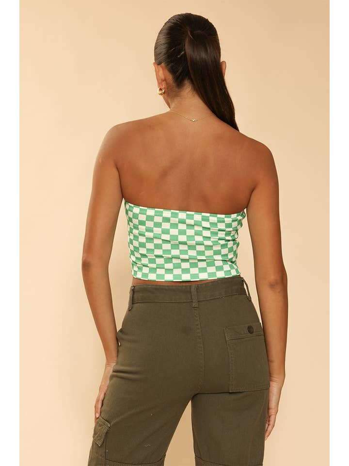 Miss Sparkling - Venta al por mayor Jersey corto de punto - Mujer - Top entubado de punto acanalado a cuadros