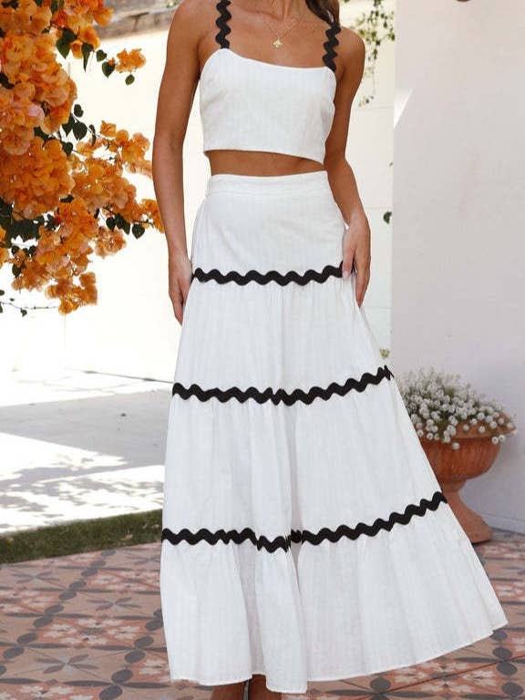 Rosa Clothing - Wholesale Top & Skirt Set - Women's - ric rac strap camisole swing tiered maxi skirt 2 piece set