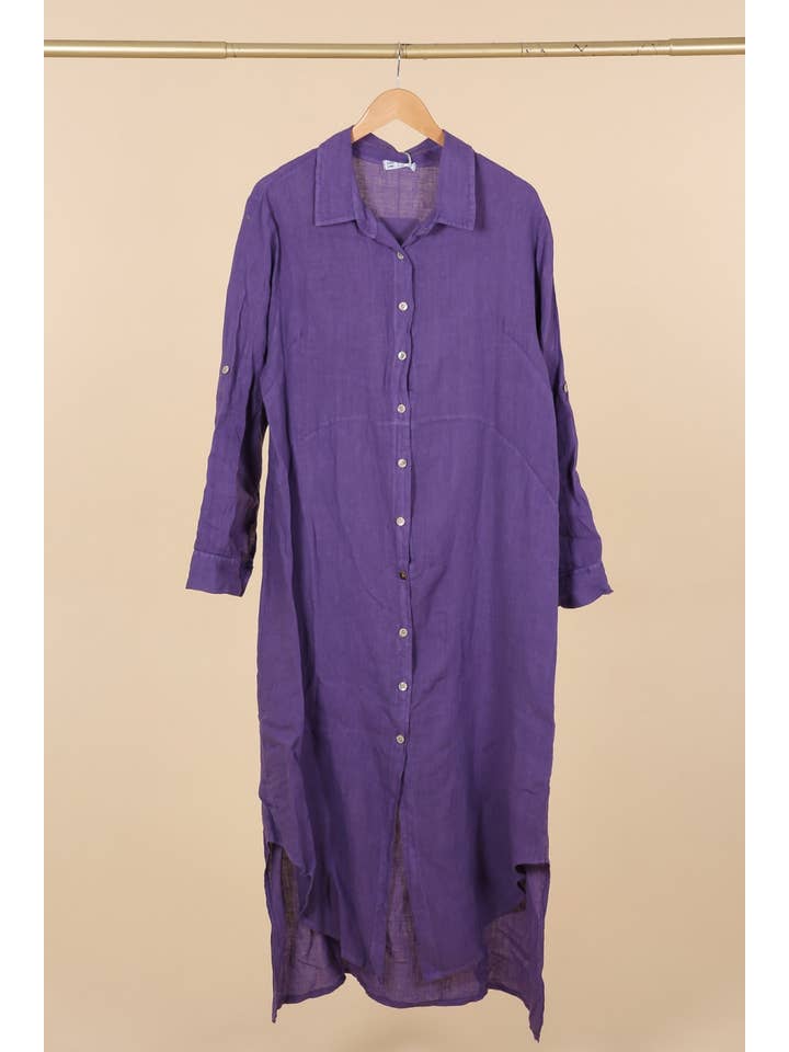 la maison des fibres naturelles - Wholesale Button Down Shirt - Women's - Long shirt dress 68036 100% LINEN55