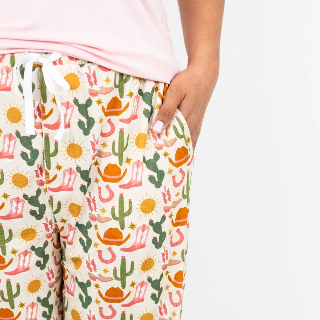 Pink Multi Hey Y'all Western Bamboo Relaxed Lounge Pajama Pants for wholesale on Faire4