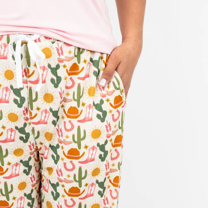Pink Multi Hey Y'all Western Bamboo Relaxed Lounge Pajama Pants for wholesale on Faire4