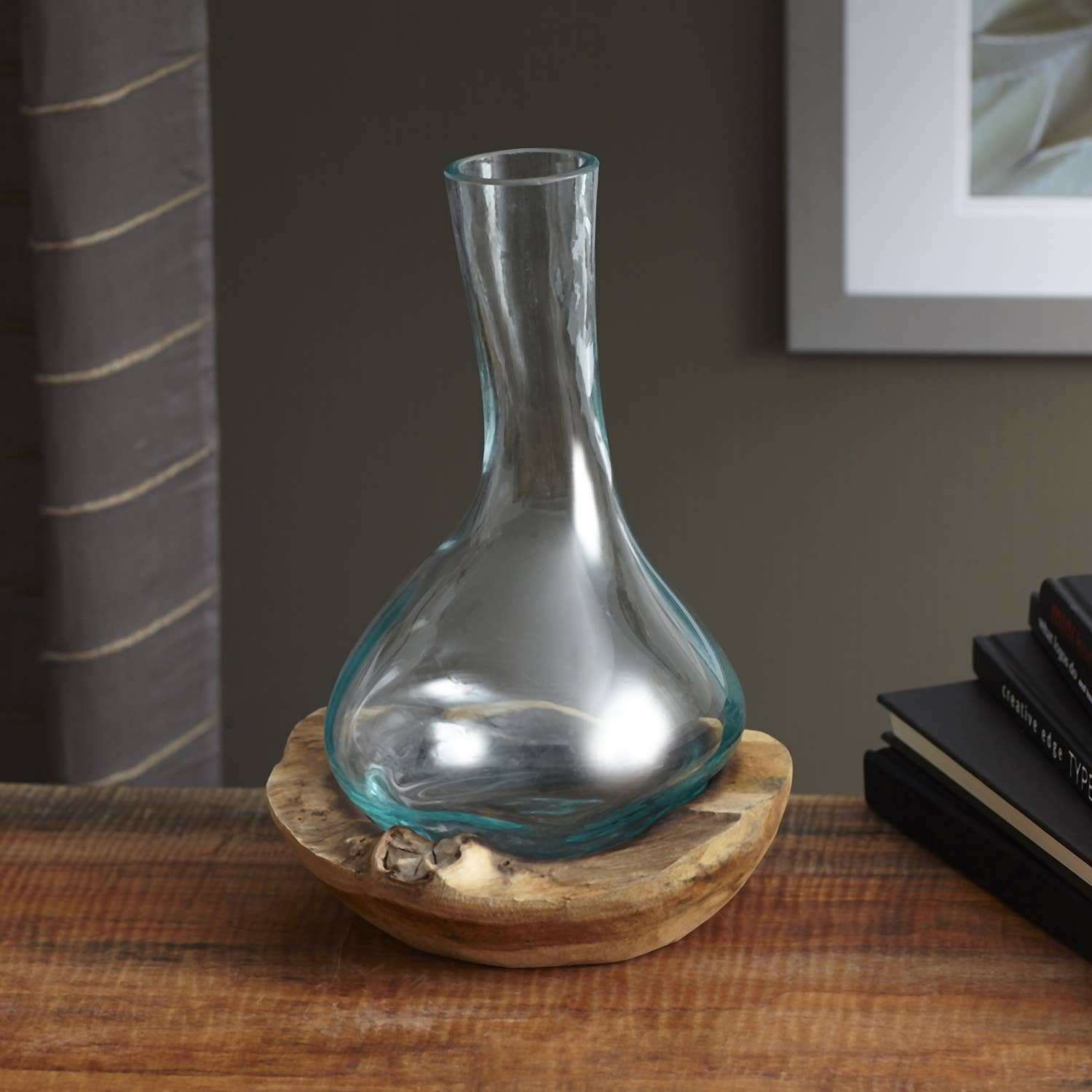 Cohasset Gifts - Wholesale Decanter - Molten Glass Decanter With Round Teak Base-Approx 12" Tall1