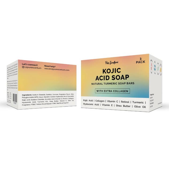 Pure Scentum - Natural Kojic Acid Soap Bars 3 x 3.05oz - Skin Brightening Soap Kojic Acid Dark Spot Remover For Face And Body - Turmeric Kojic Acid Soap With Vitamin C, Retinol, Collagen… for wholesale by FEVUP CO.