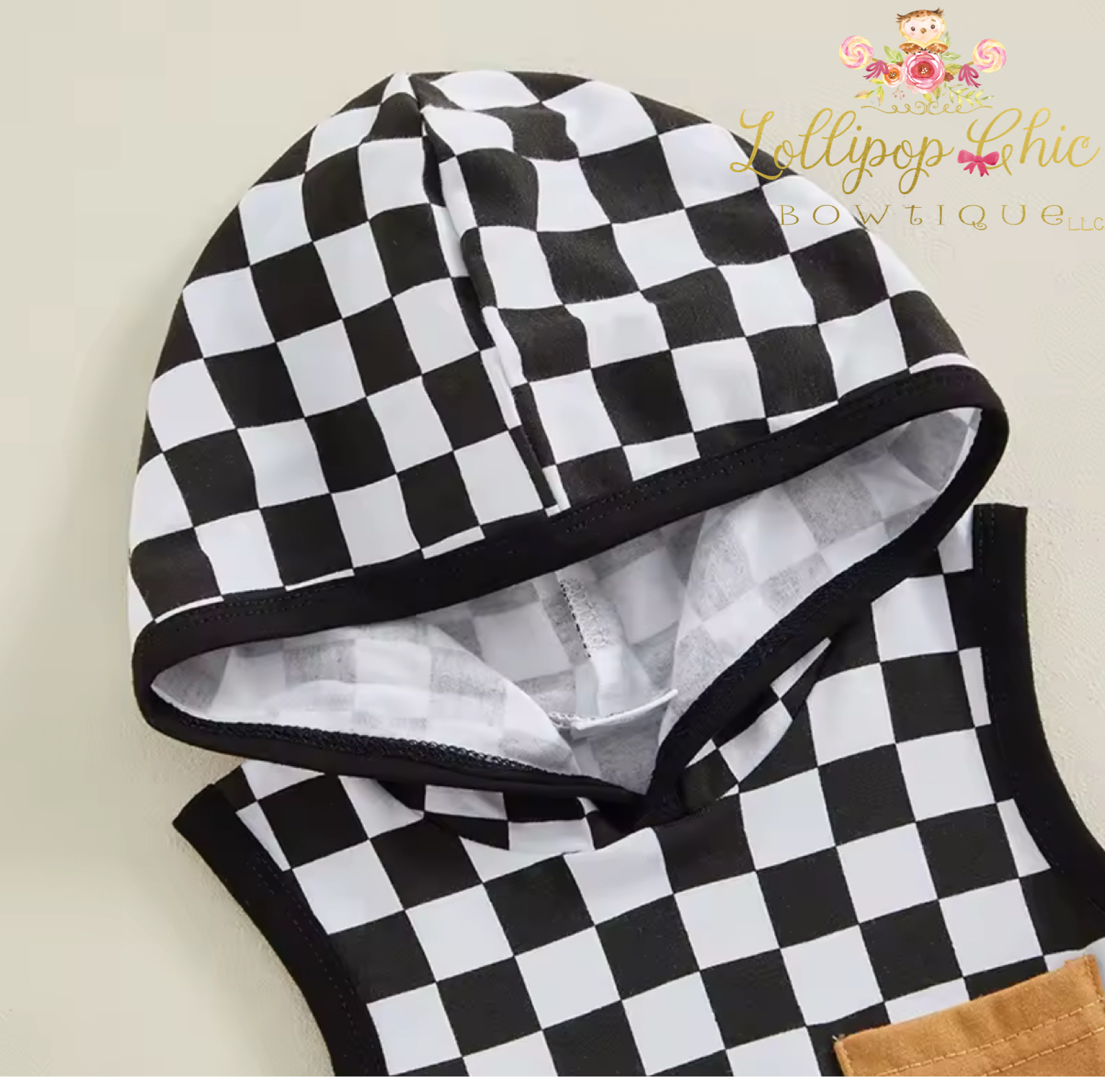 Lollipop Chic Bowtique LLC - Wholesale Clothing Set - Baby - Hooded Skater Baby Boy Checkered Short Romper2