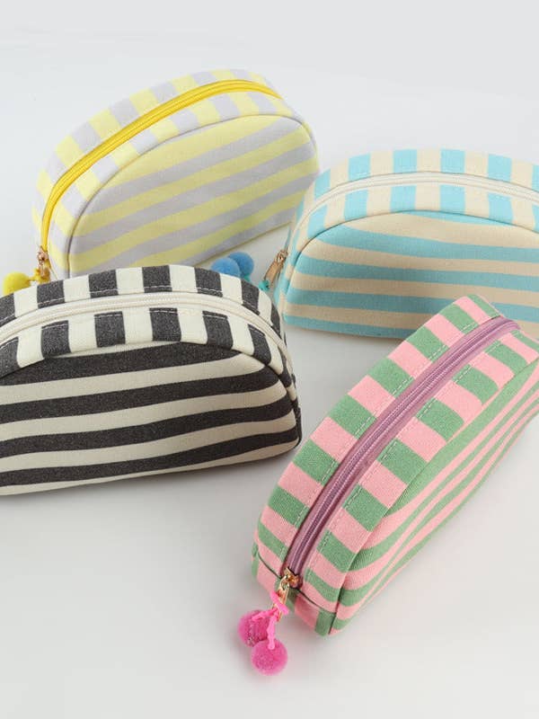 Minimalist Striped Canvas Shell Makeup Bag DP25C565 for wholesale by Dipped Shop
