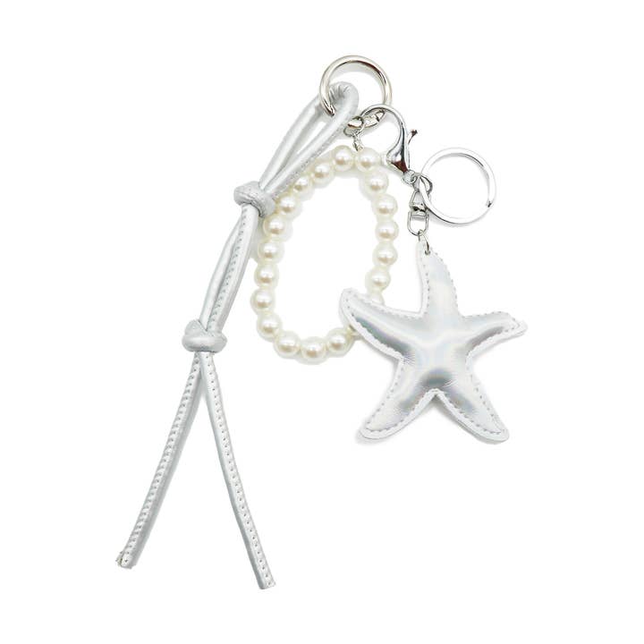 Ornaments-shiny Starfish Pearl Hand-knotted keychain charm for wholesale by Eagle Crest Industries Inc.