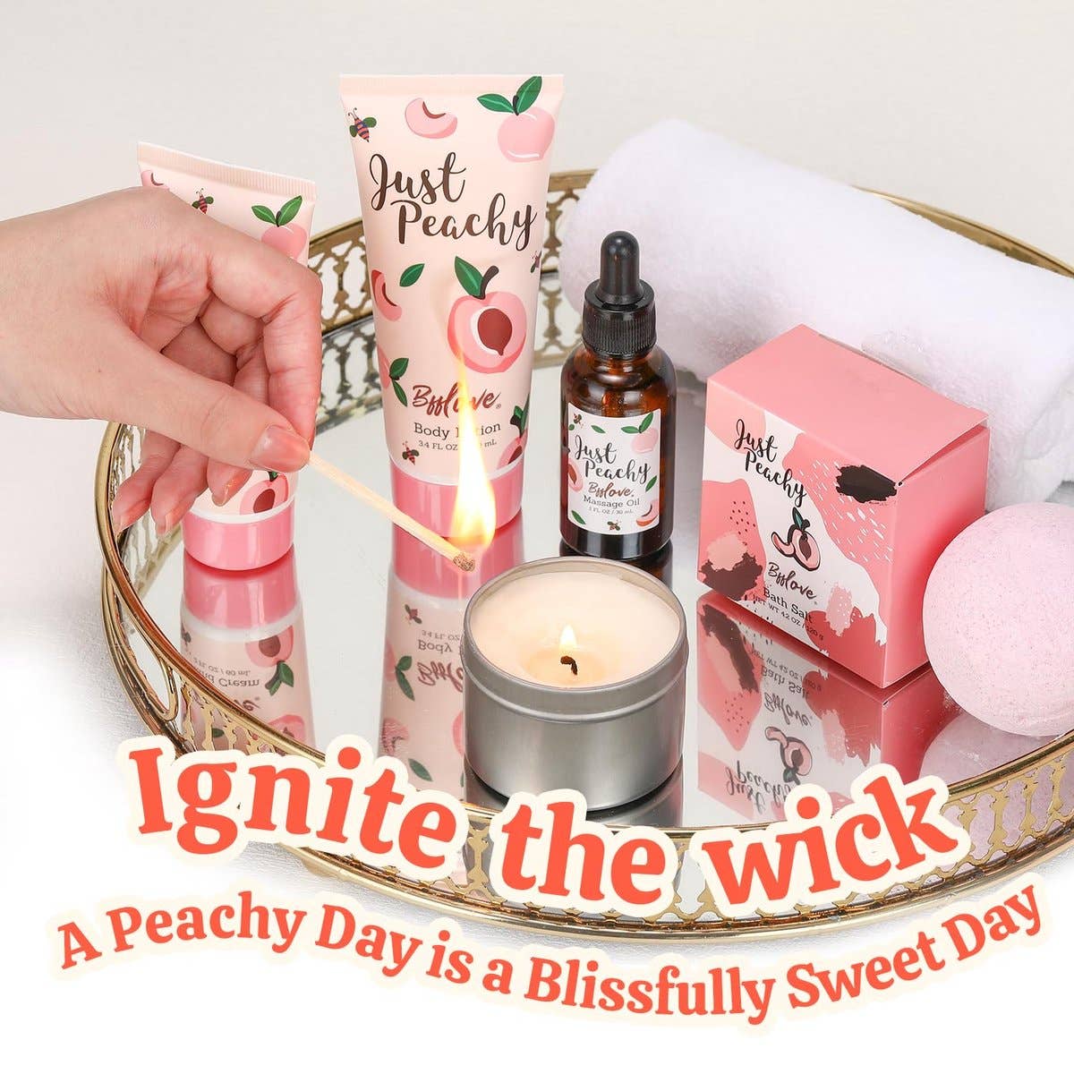 Body & Earth - Wholesale Set met bad- en lichaamsproducten - Spa Luxetique - Wellness Giftset Just Peachy Verwenpakket2