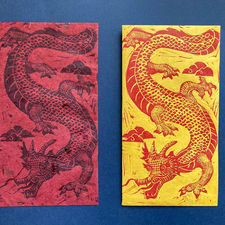 Hand printed Red Envelopes Dragon for wholesale by Kathie Studio