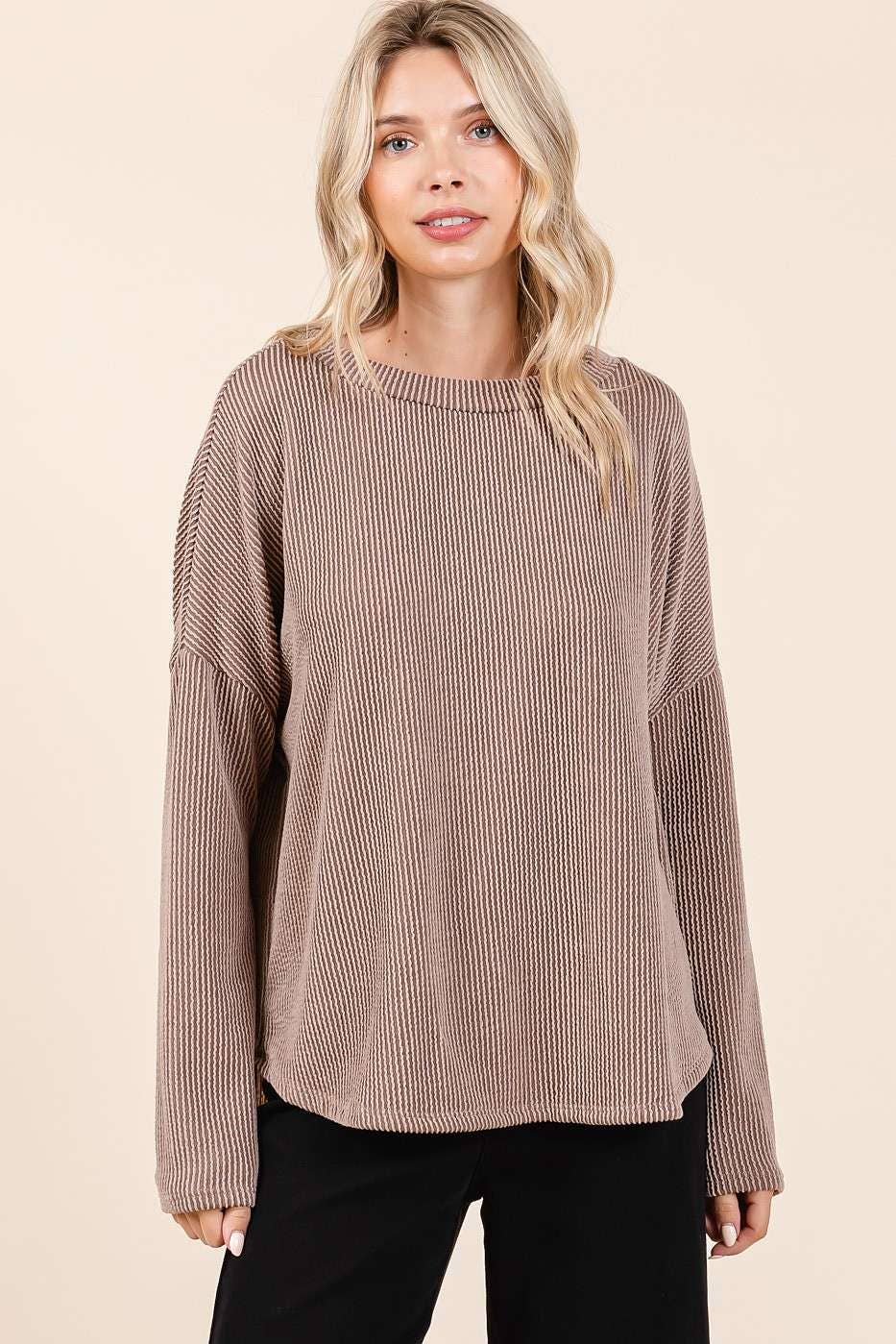 mittoshop - Wholesale Tunic - Women's - URBAN RIB KNIT LONG SLEEVE RELAXED FIT TOP4