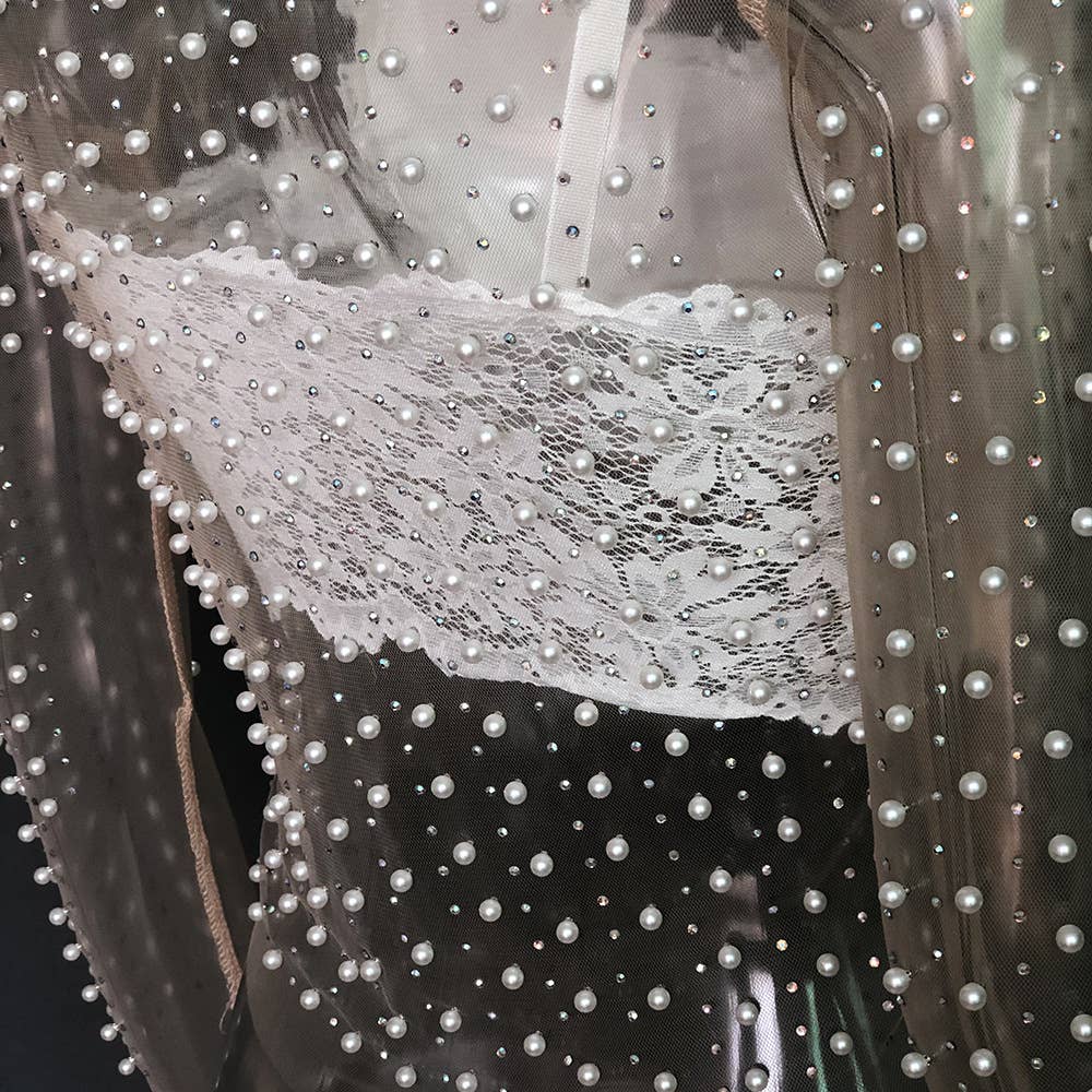 Rosa Clothing - Wholesale Blouse - Women's - pearl rhinestone sheer mesh see through top21