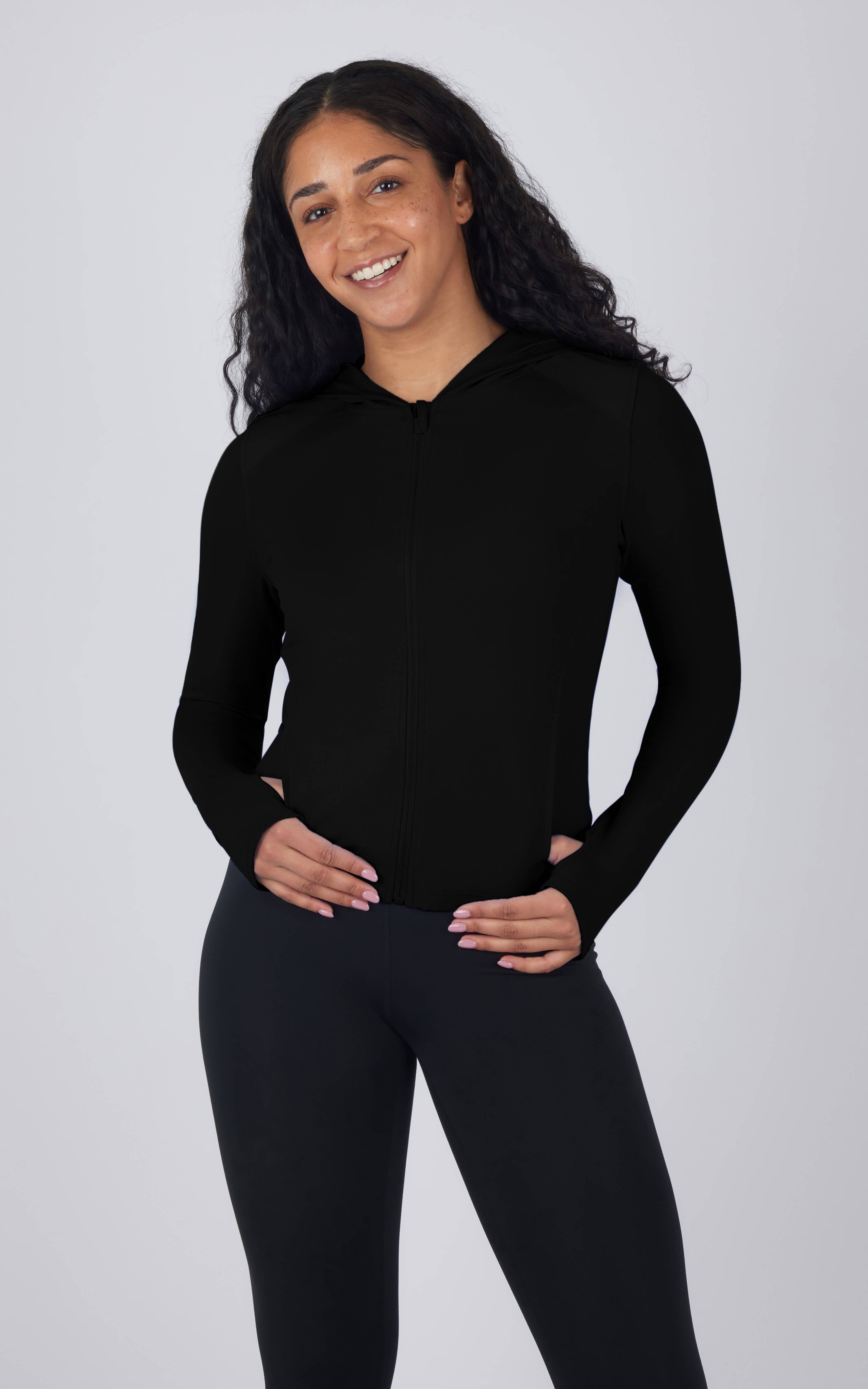 90 Degree by Reflex & Yogalicious - Venta al por mayor Chaqueta deportiva - Mujer - Chaqueta con capucha y cremallera completa Lux para mujer con paneles de canalé0