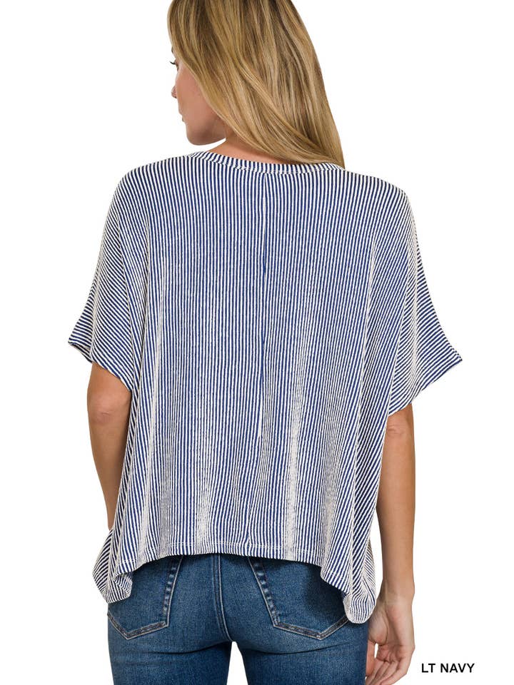 Vanilla Monkey - Wholesale Knit Top - Women's - Ribbed Striped Oversized Short Sleeve Top