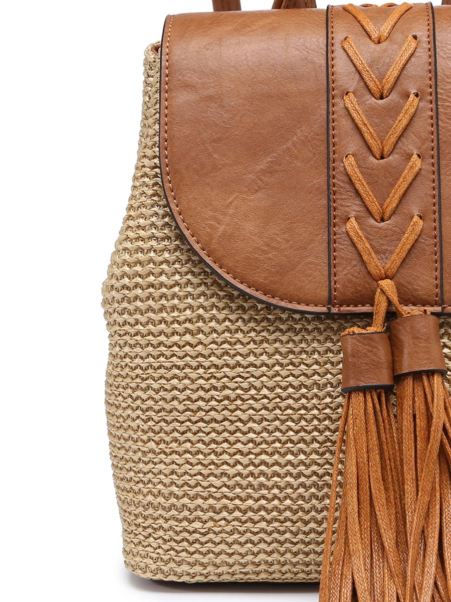 JNC RT (Jen & Co. Outlet) - Wholesale Backpack - Women's - BP2277 Eleanora Straw Backpack w/ Vegan Leather Detail5