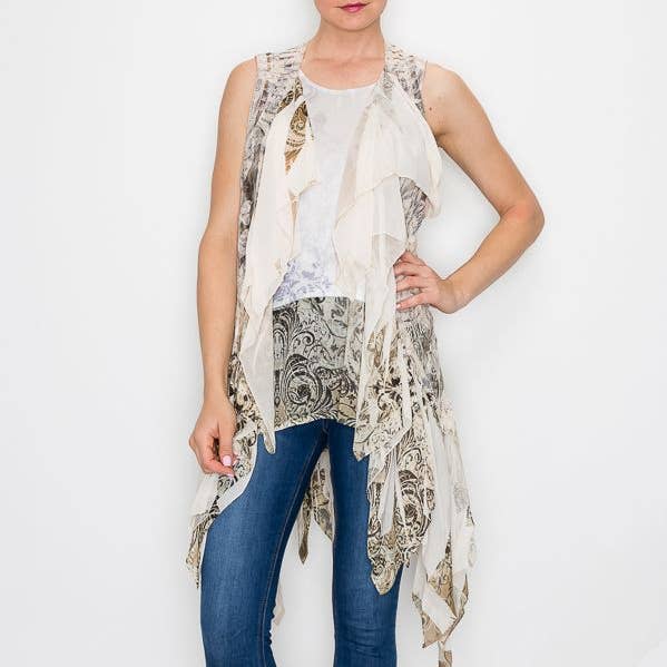 COLETE DE CROCHÉ EM CAMADAS DE CHIFFON-4384 NAT/7 TP por atacado de Origami Apparel ~ Lace and Crochet inspired