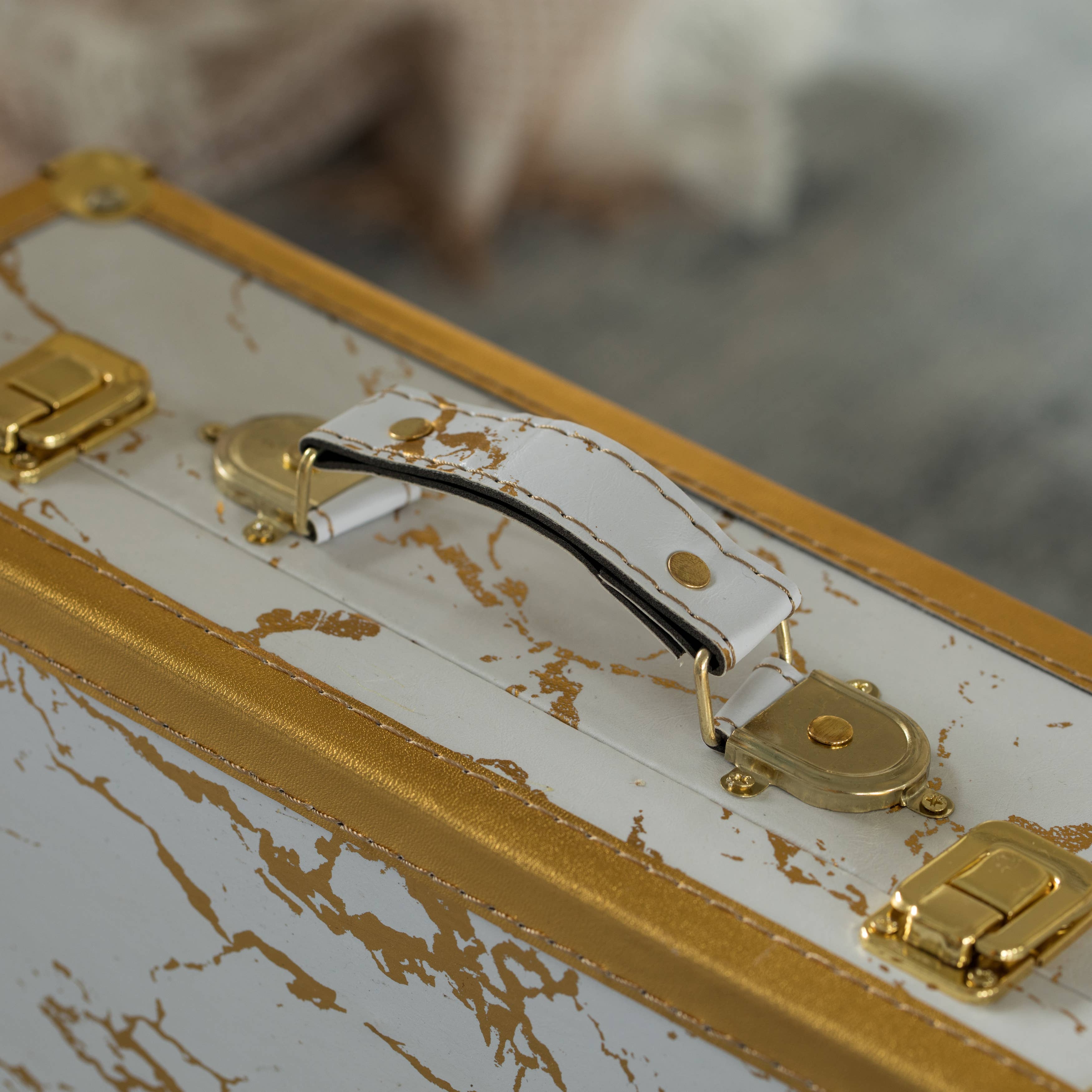 Quickway Imports - Wholesale Decorative Box - Set of 2 Luxury Marble White and Gold Hand Luggage Suitcase6