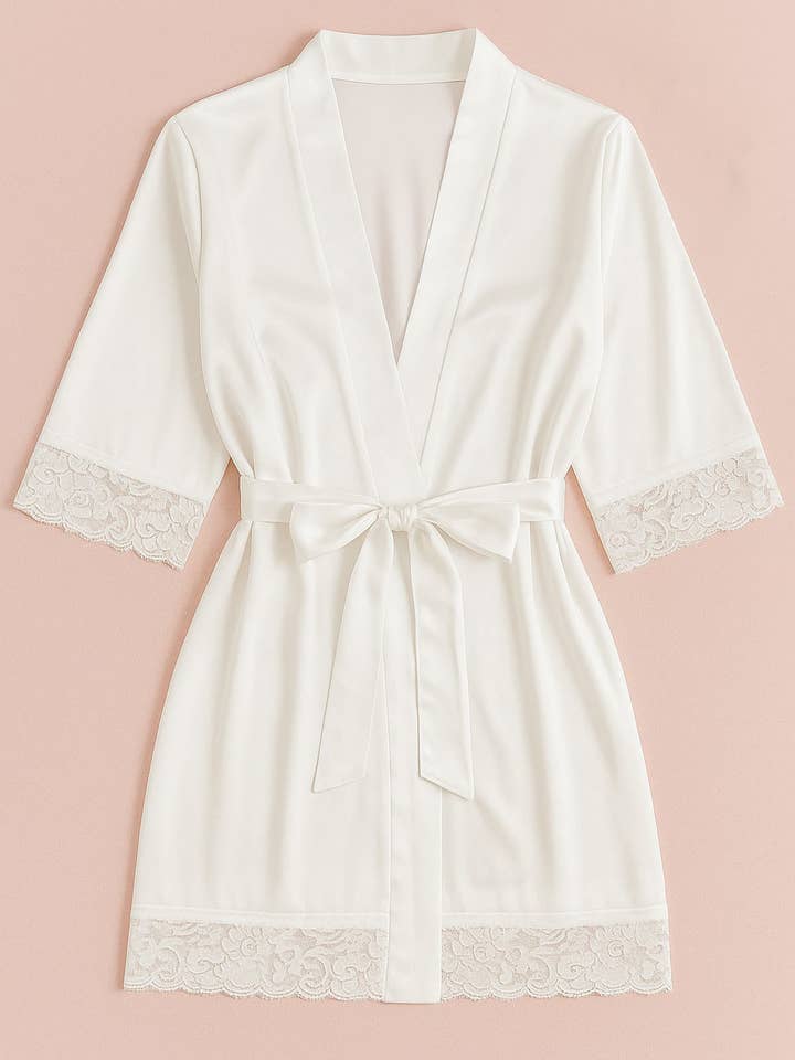 Dainty Lace - Wholesale Robe - Women's - Satin Robe-white2