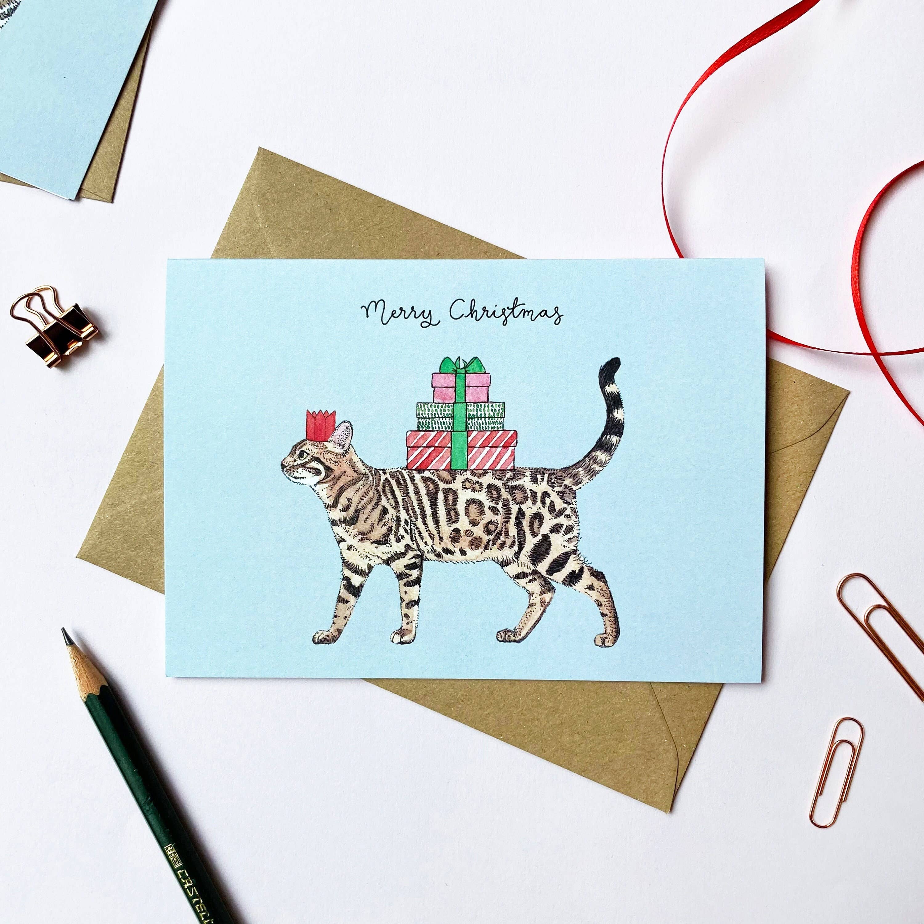 Amelia Illustration - Vente Cartes de Noël - Carte de Noël Chat du Bengale0