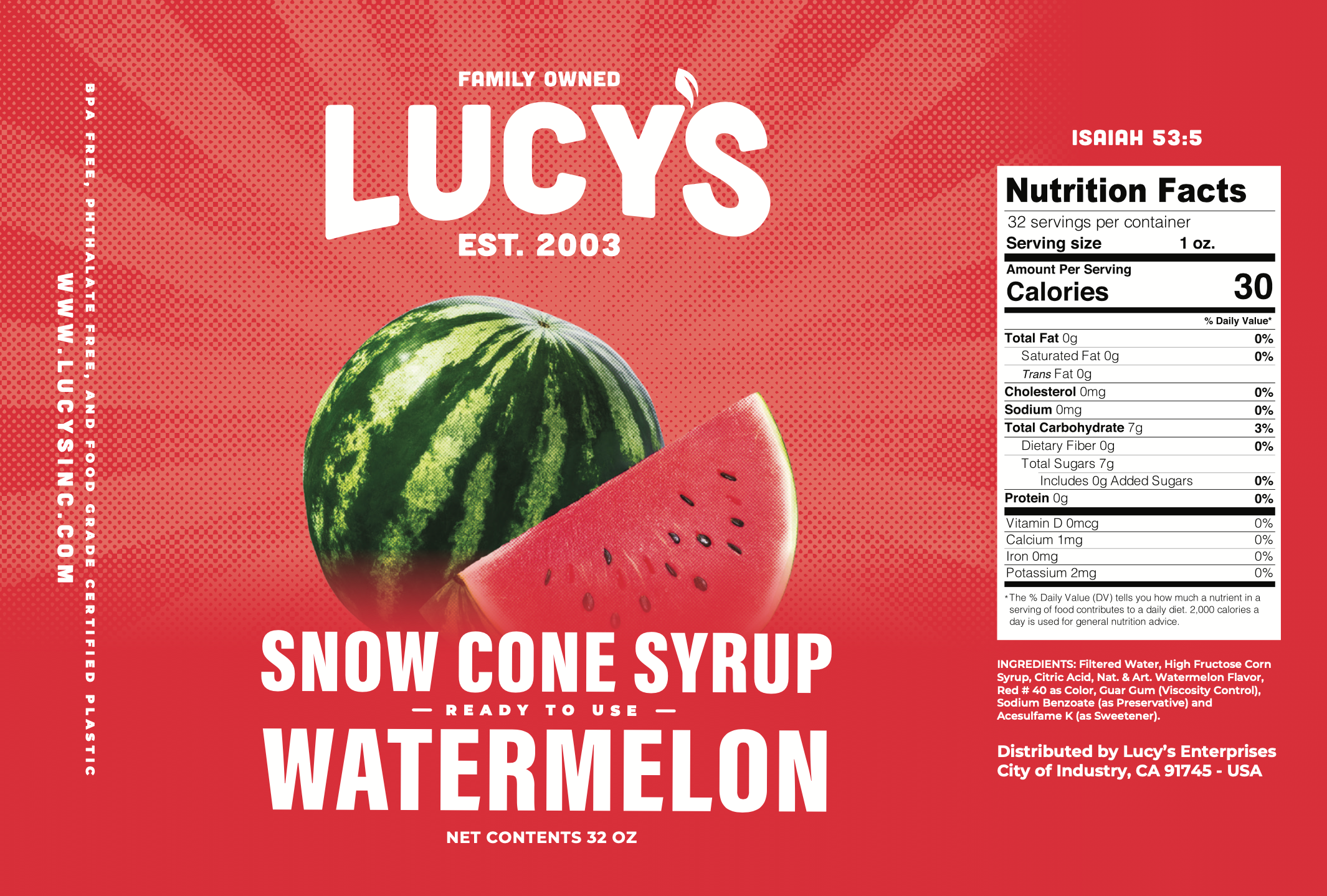 Lucy's - Wholesale Flavored Syrup - Watermelon Snow Cone Syrup - 32oz3