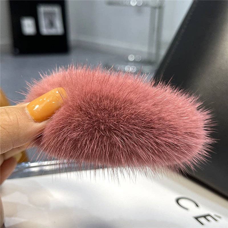 FurDecoration - Wholesale Hair Clip - Women's - Fluffy Mink Fur Hair Clip - Solid Color7