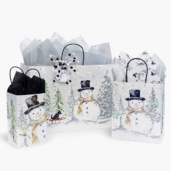 Silver Snowman Paper Gift Bags for wholesale by Nashville Wraps