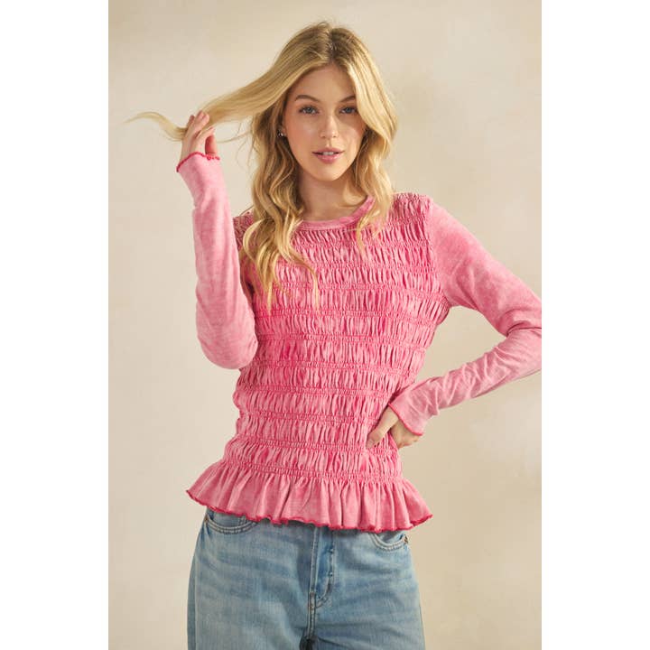 Sage + Fig - Wholesale Knit Top - Women's - SMOCKED PEPLUM LONG SLEEVE TOP (ST7986) 6