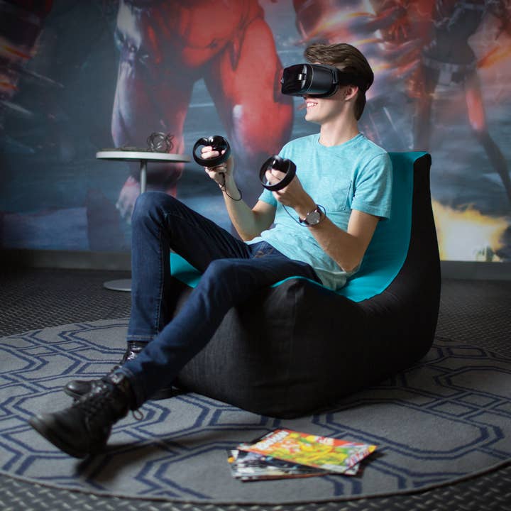 LuvU - Wholesale Chair - Jaxx Pixel Gamer Bean Bag Chair, Premium Vinyl / Dark Denim15