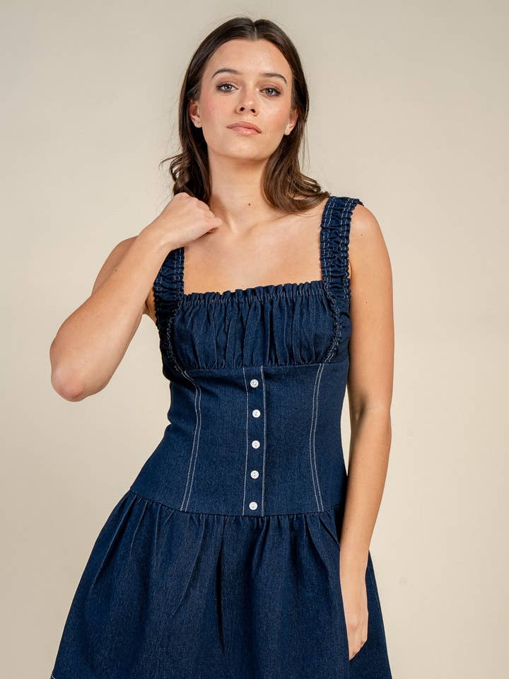 CD30844Y KNOOPSLUITING MOUW MINI SPijkerJURK voor wholesale door BEIVY & COLLABO