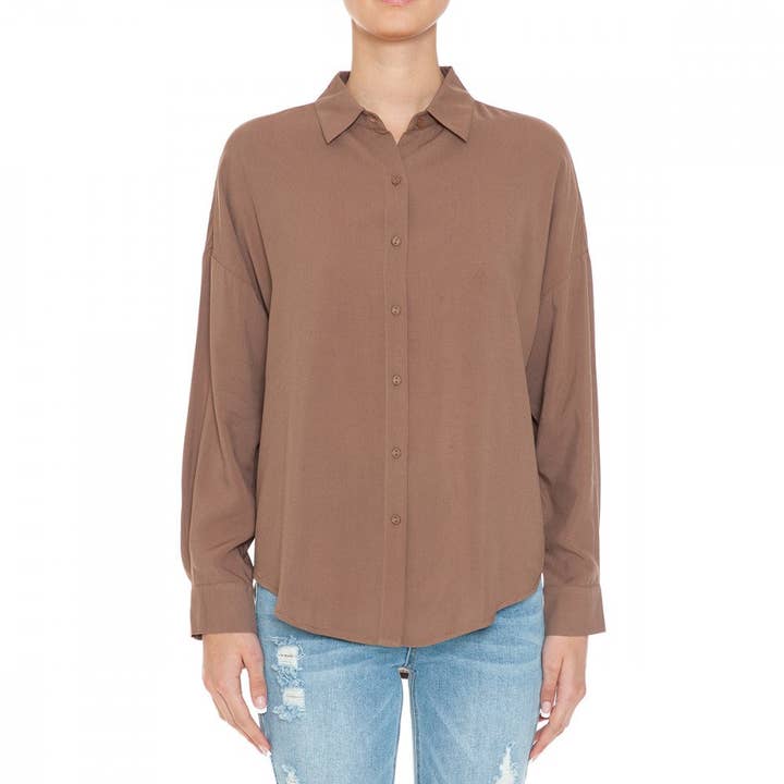 Paperdoll - Wholesale Button Down Shirt - Women's - OVERSIZED LONG SLEEVE BUTTON DOWN SHIRT