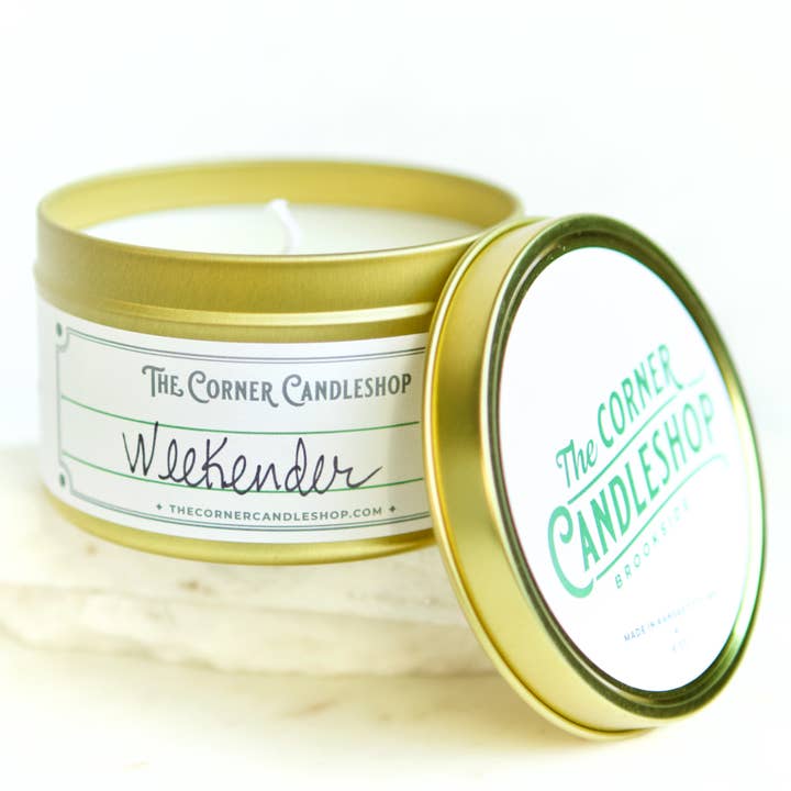 Weekender 8 oz. Tin Candle for wholesale by The Corner Candleshop