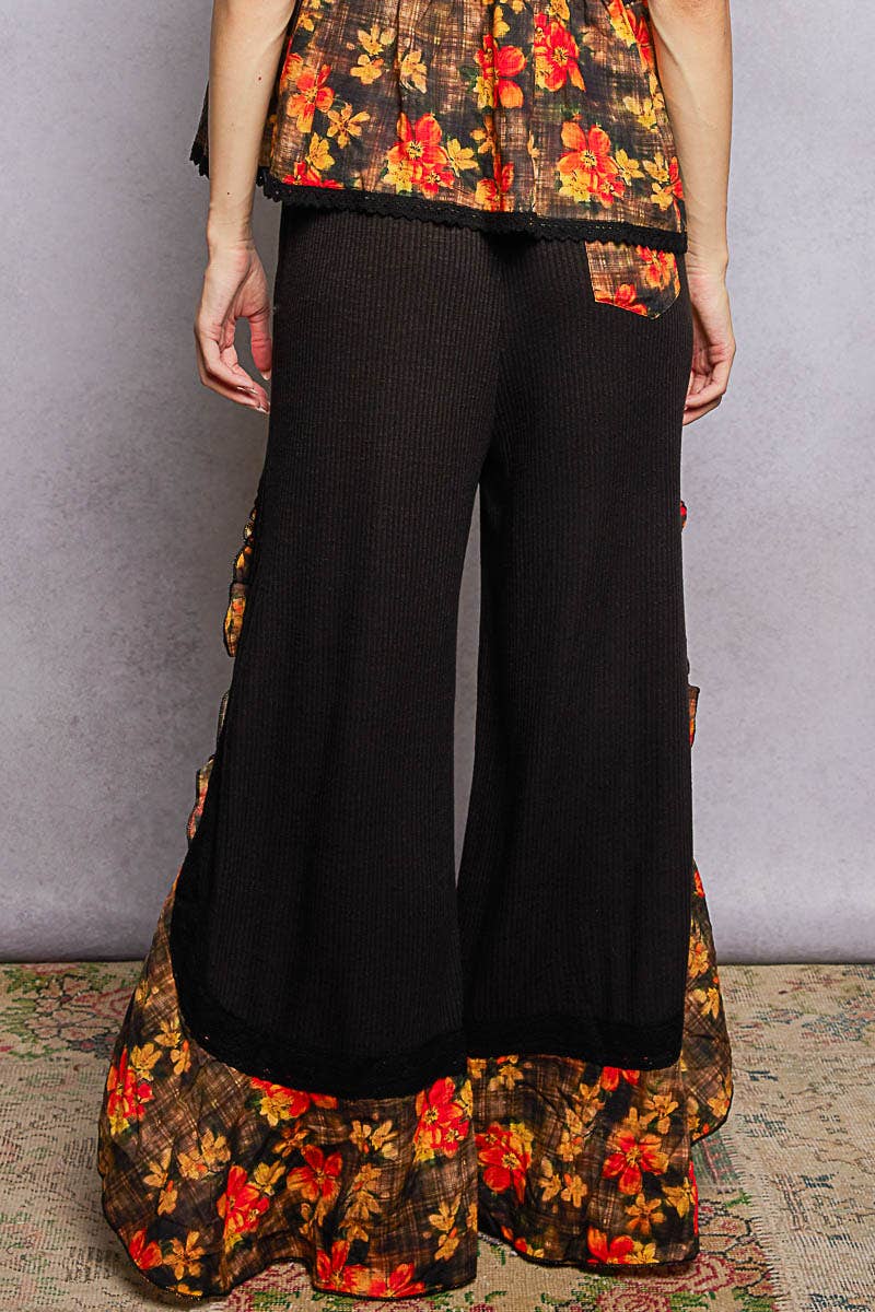 Pol Clothing - Wholesale Pants - Women's - Floral Pattern Ruffle Detail Ribbed Knit Pants9