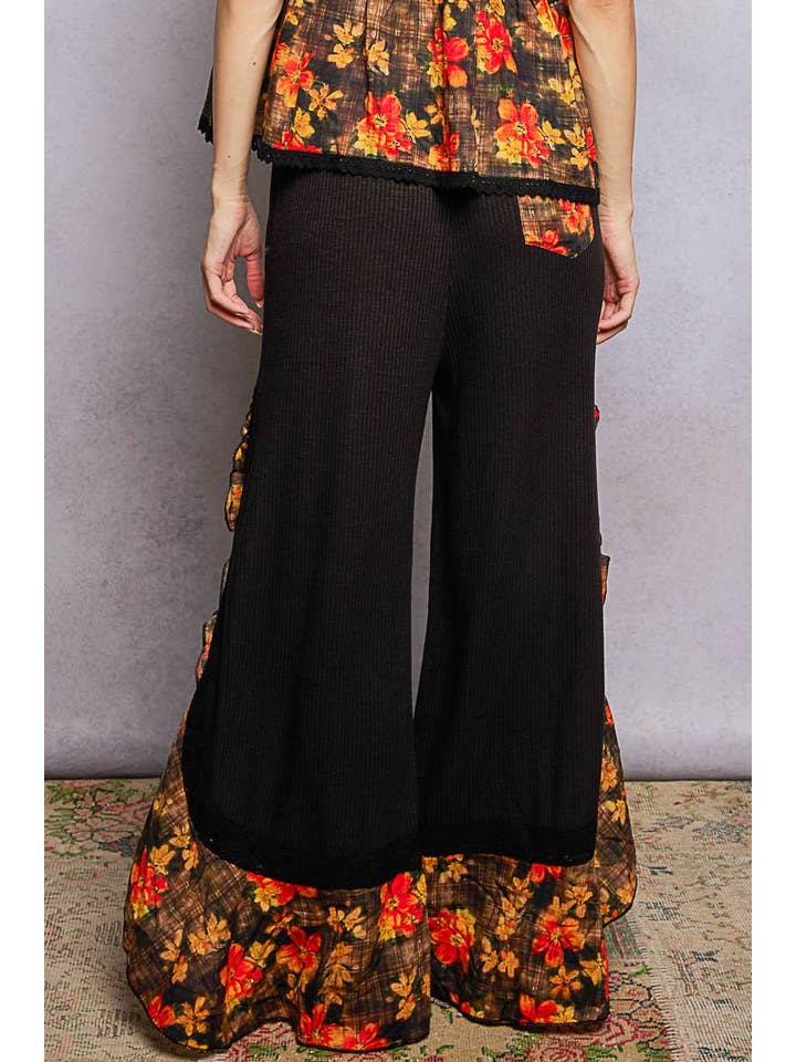 Pol Clothing - Wholesale Pants - Women's - Floral Pattern Ruffle Detail Ribbed Knit Pants9