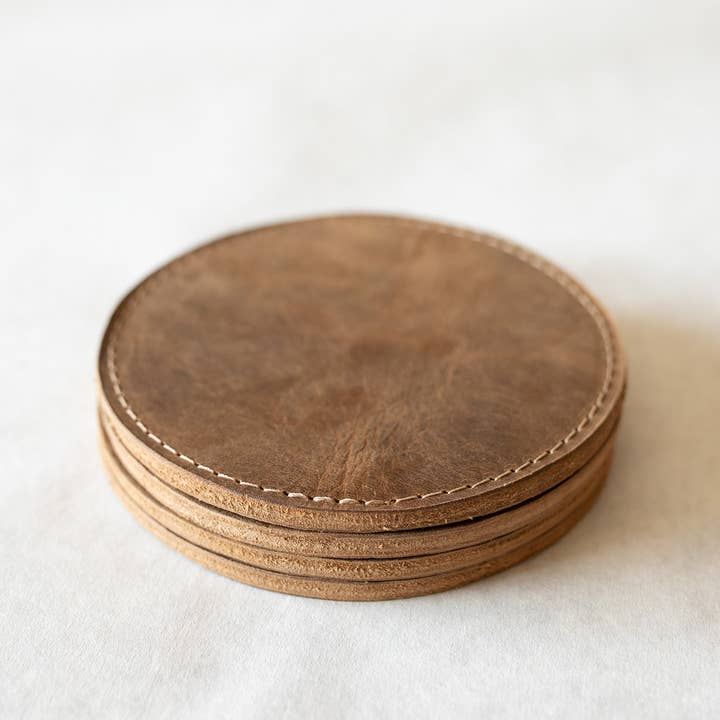 Lindy Leather - Wholesale Coasters - Leather Sewn Coaster Set