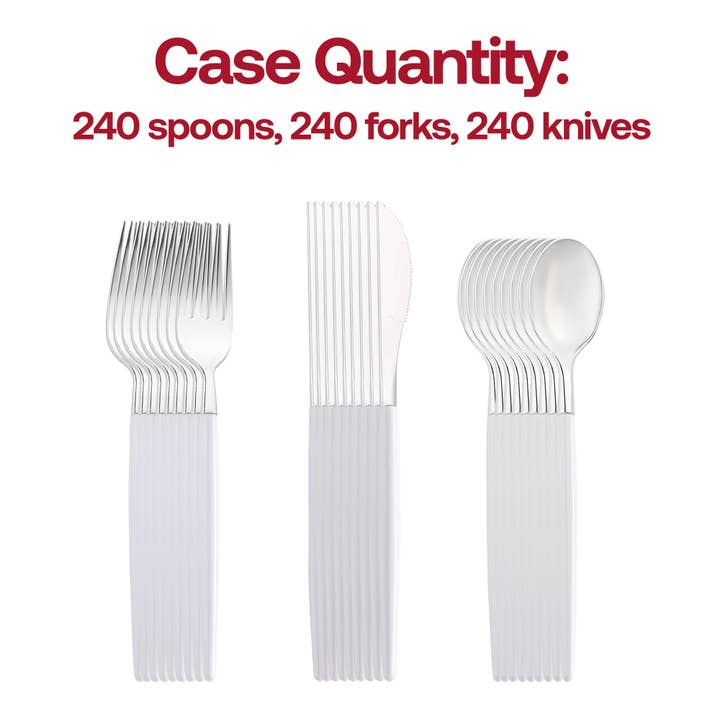 Smarty had a Party – wholesale Blandat bestickset – Silverfärgad plastbestick med vitt handtag - 240 gäster2