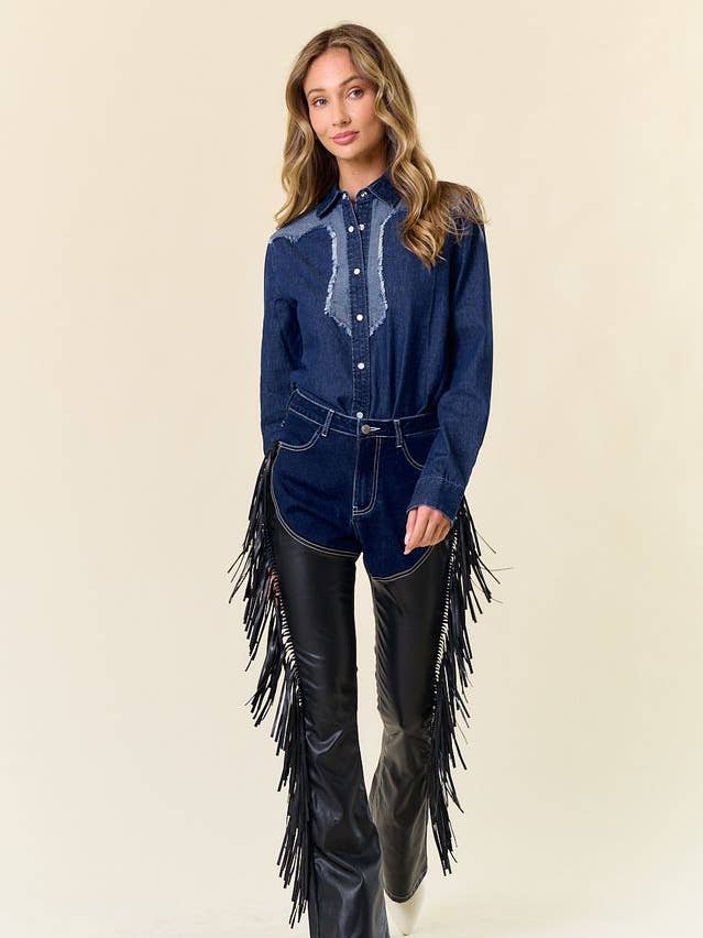 Saints & Hearts - Vendita all'ingrosso Jeans - Donna - SIP6363A PANTALONI CON FRANGE IN DENIM SCURO