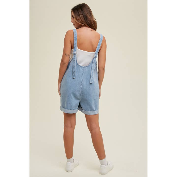 COTTON DENIM SEAM DETAIL ROMPER / WL24-8812 for wholesale on Faire